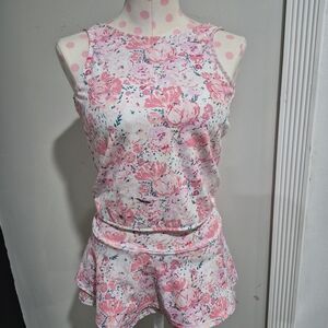 Sweet Honey girls' pink and white floral tank top And Skort Set Size 12Y